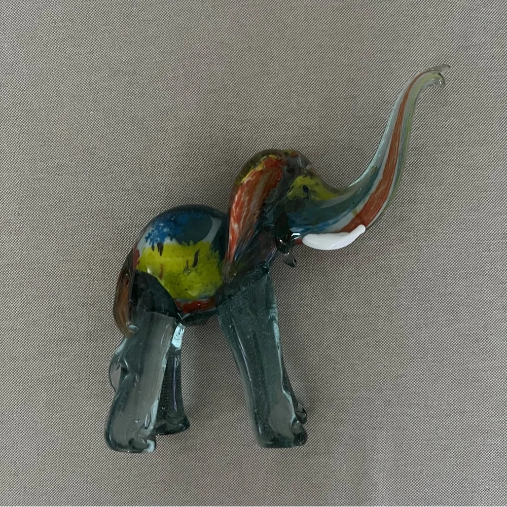 Vintage 60s Murano Glass Elephant Sculpture Figurine Decor 6” Statue Multicolor